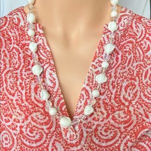 Vintage milk glass, opalite & plastic beads 28” Necklace